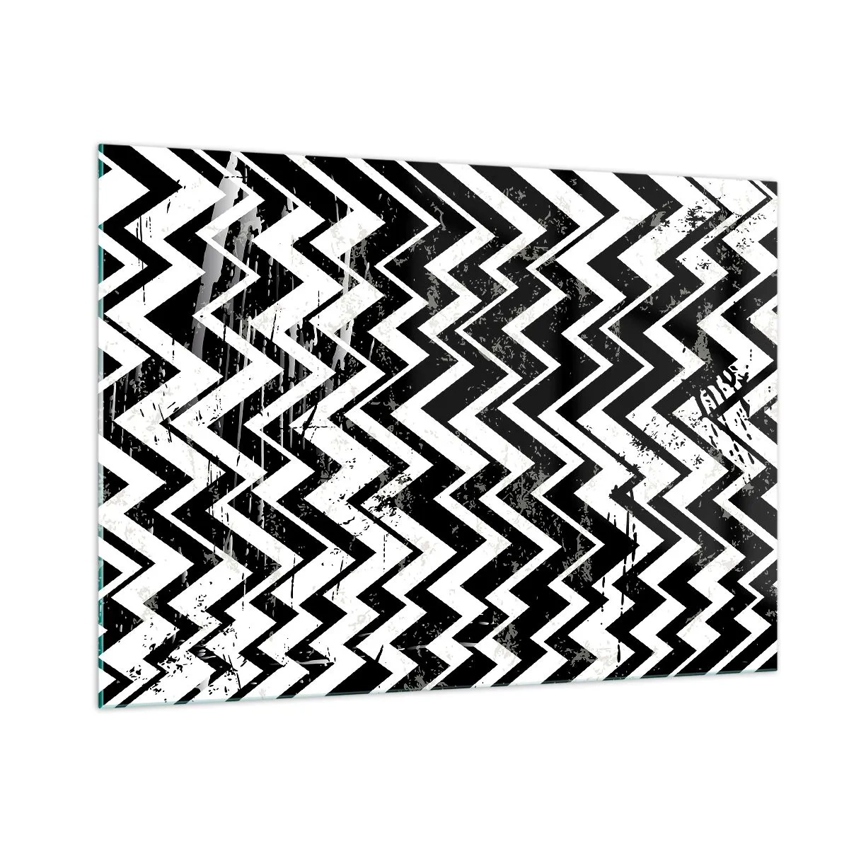 Impression sur verre - Image sur verre - Un motif en zigzag noir et blanc avec une composition et une texture dynamiques. - 100x70cm - Zig-blanc, zag-noir - Décoration murale moderne pour le salon et la chambre ARTTOR