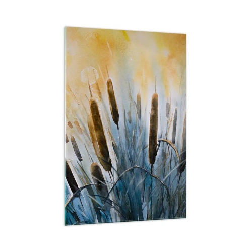 Impression sur verre - Image sur verre - Roseaux pittoresques sous les rayons du soleil - 70x100cm - Fraicheur de l'eau, chaleur du soleil - Décoration murale moderne pour le salon et la chambre ARTTOR