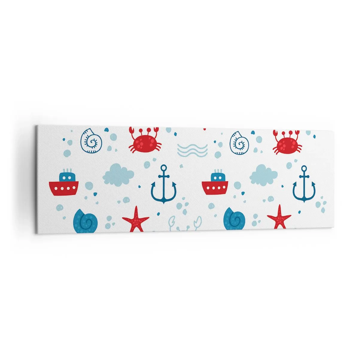 Impression sur toile - Image sur toile - Motif nautique avec ancres, navires et crabes - 160x50cm - Conte de fées de la mer - Décoration murale moderne pour le salon et la chambre ARTTOR