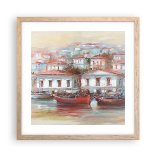 Affiche dans un chêne clair - Poster - Petite ville heureuse - 40x40 cm