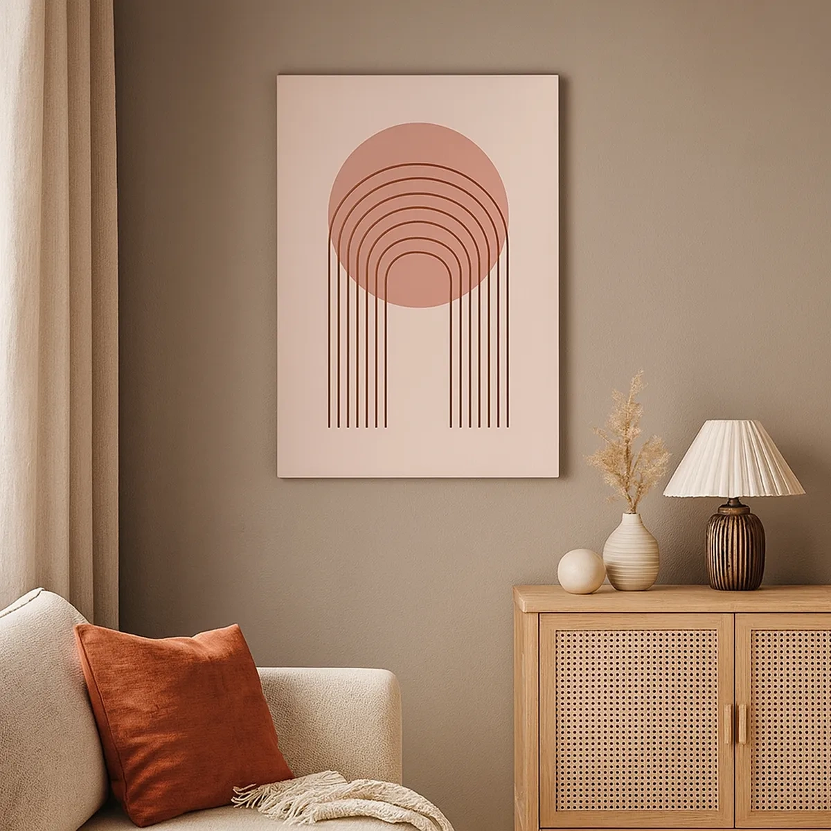 Impression sur toile - Image sur toile - Motif abstrait avec cercle et lignes roses - 50x70cm - Attraction irrésistible - Décoration murale moderne pour le salon et la chambre ARTTOR