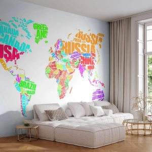 Papier Peint Photo Premium Canvas - je veux tous les rencontrer - Carte du monde, Graphique, Continents - 350x256 cm