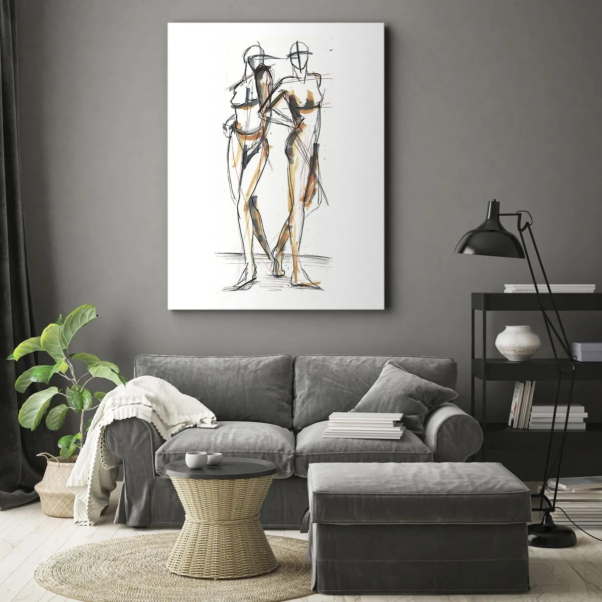 Impression sur toile - Image sur toile - Croquis artistique de deux silhouettes sur fond blanc - 50x70cm - Étude de la grâce - Décoration murale moderne pour le salon et la chambre ARTTOR