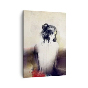 Impression sur toile - Image sur toile - Un portrait subtil d'une femme dans un style artistique - 50x70cm - Lignes lisses, formes ovales - Décoration murale moderne pour le salon et la chambre ARTTOR