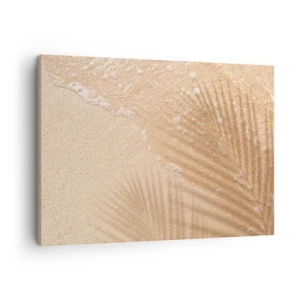 Impression sur toile - Image sur toile - L'ombre d'un palmier sur le sable avec un délicat motif de vagues - 70x50cm - Ombre d'un été chaud - Décoration murale moderne pour le salon et la chambre ARTTOR