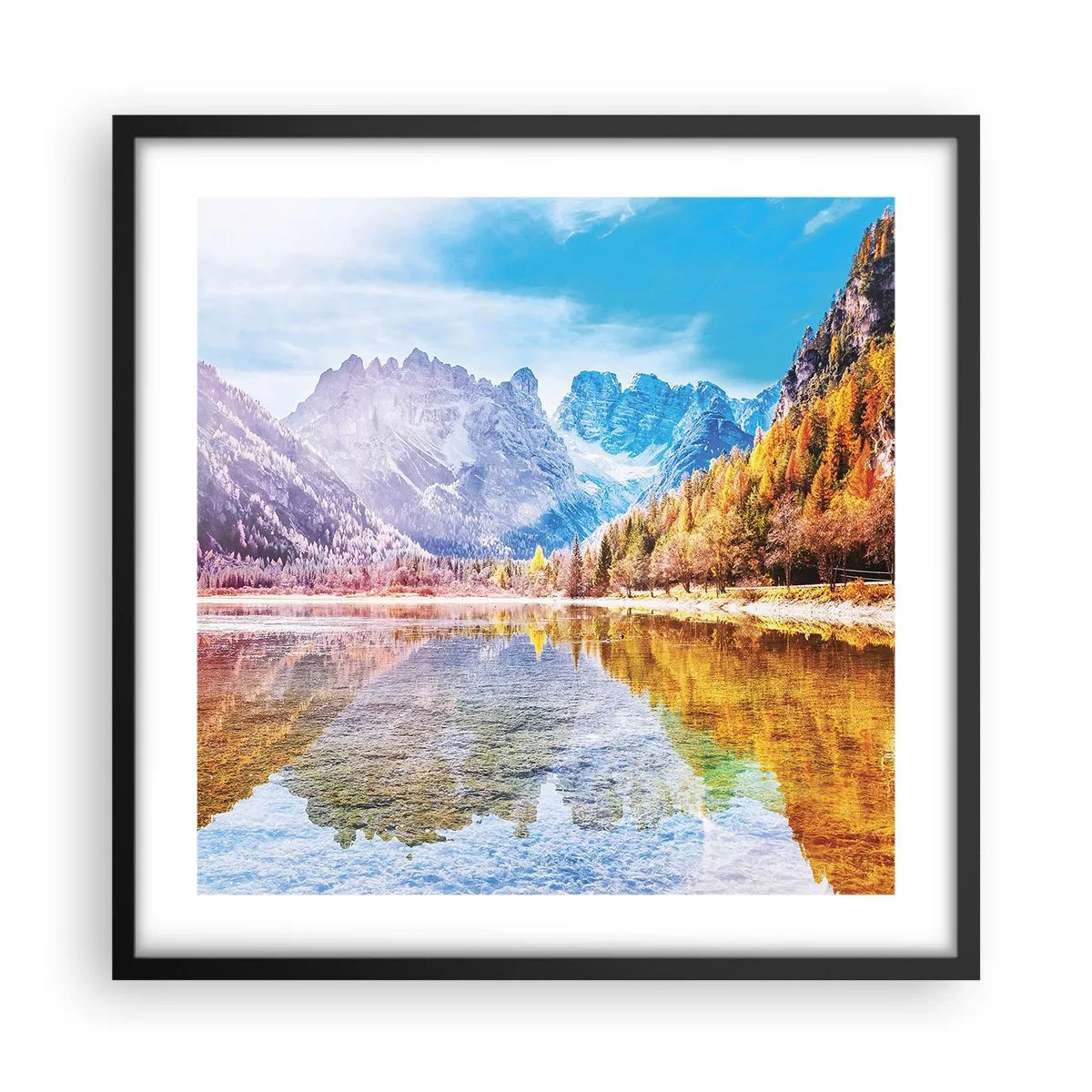 Affiche dans un cadre noir - Poster - C'est déjà le printemps à la montagne - 50x50 cm