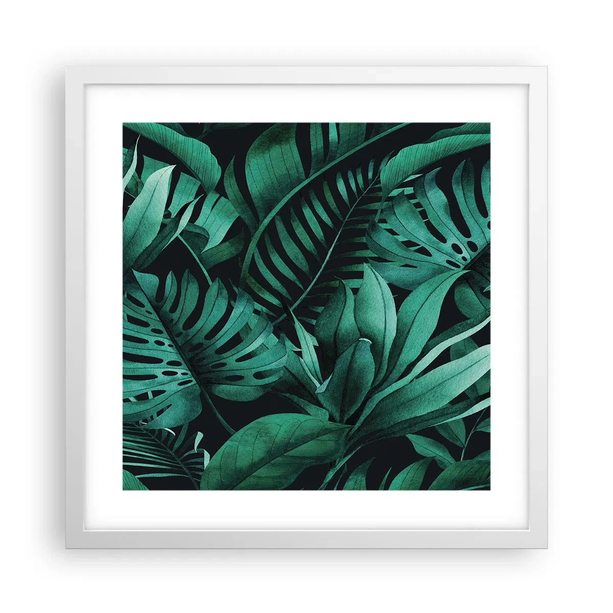 Affiche dans un cadre blanc - Poster - Profondeur du vert tropical - 40x40 cm