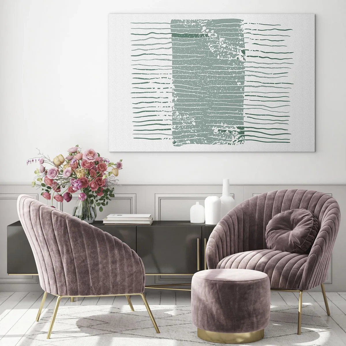Impression sur verre - Image sur verre - Les lignes horizontales de la mer avec un effet vieilli créent une structure abstraite - 70x50cm - Abstraction de la mer - Décoration murale moderne pour le salon et la chambre ARTTOR