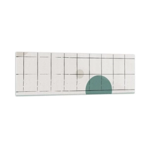 Impression sur verre - Image sur verre - Cercles colorés abstraits sur un fond de grille géométrique - 160x50cm - Piégé. Nous ou eux ? - Décoration murale moderne pour le salon et la chambre ARTTOR