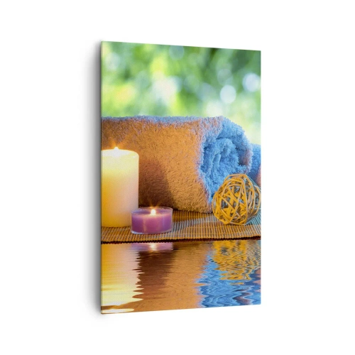 Impression sur toile - Image sur toile - Ensemble SPA relaxant avec serviettes, bougies et pierres - 80x120cm - Temps pour le corps - Décoration murale moderne pour le salon et la chambre ARTTOR