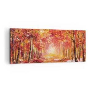 Impression sur toile - Image sur toile - Forêt d'automne aux tons cuivrés et dorés - 120x50cm - Forêt de cuivre - Décoration murale moderne pour le salon et la chambre ARTTOR
