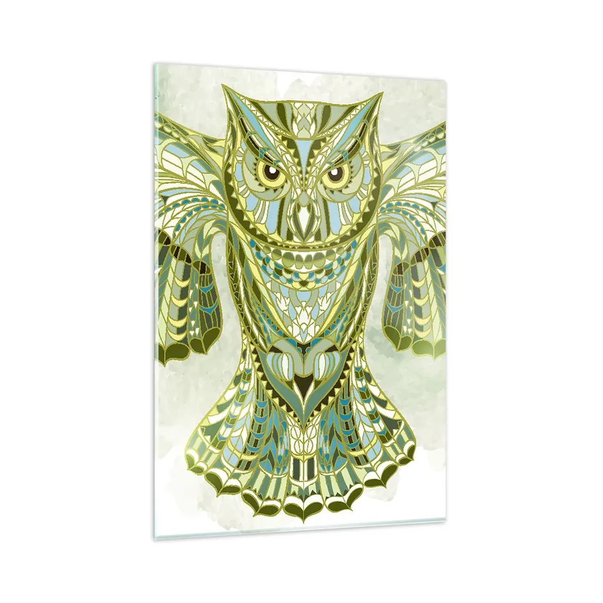 Impression sur verre - Image sur verre - Chouette décorative dans les tons de bleu - 80x120cm - D'un bosquet sacré celtique - Décoration murale moderne pour le salon et la chambre ARTTOR