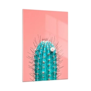Impression sur verre - Image sur verre - Cactus vert avec des épines sur fond rose - 50x70cm - Juste regarde - Décoration murale moderne pour le salon et la chambre ARTTOR