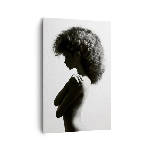 Impression sur toile - Image sur toile - Une silhouette subtile d'une femme dans des tons noirs et blancs sur un fond clair - 80x120cm - Comme une fleur au bout d'une fine tige - Décoration murale moderne pour le salon et la chambre ARTTOR