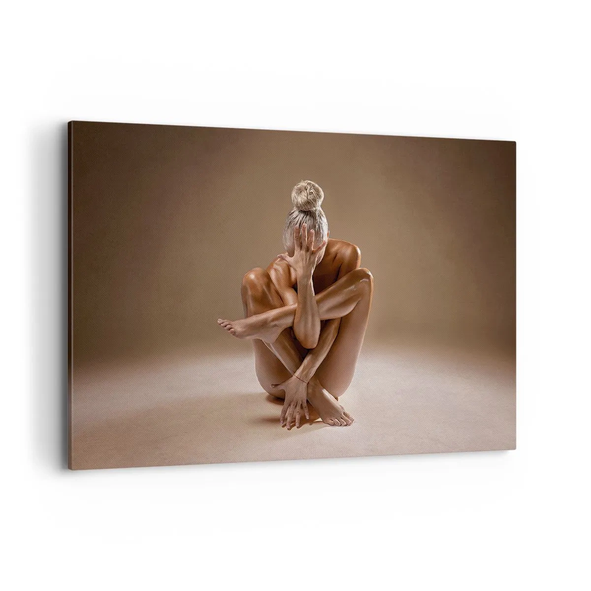 Impression sur toile - Image sur toile - Silhouette artistique d'une femme sur fond beige - 120x80cm - Unité du corps et de l'âme - Décoration murale moderne pour le salon et la chambre ARTTOR