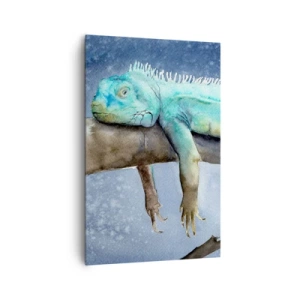 Impression sur toile - Image sur toile - Iguane bleu reposant sur une branche - 80x120cm - Tout va bien! - Décoration murale moderne pour le salon et la chambre ARTTOR