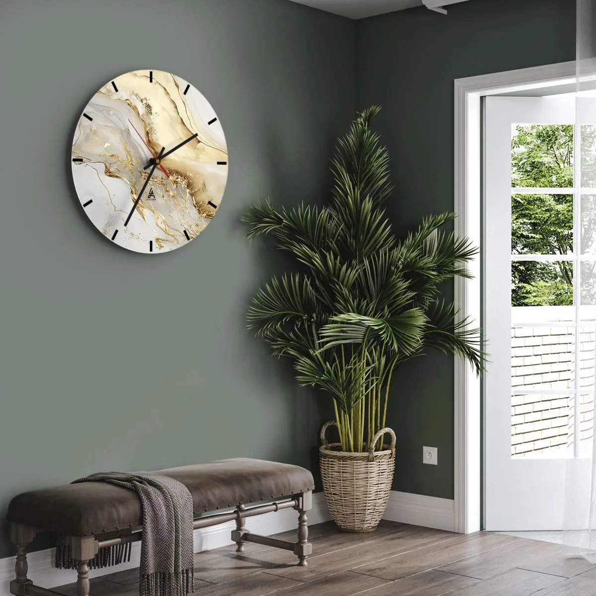 Horloge murale - Pendule murale - Taches abstraites dorées sur fond beige et blanc - 30x30cm - Abstraction : beauté et bonté - Décoration murale moderne pour le salon, la cuisine et la chambre ARTTOR