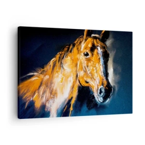 Impression sur toile - Image sur toile - Portrait d'un cheval dans un style pictural dynamique - 70x50cm - Et alors, tu y vas ? - Décoration murale moderne pour le salon et la chambre ARTTOR