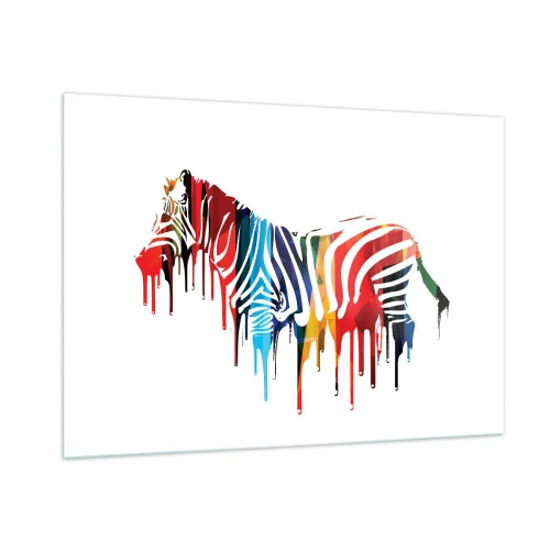 Impression sur verre - Image sur verre - Un zèbre coloré sous une forme abstraite avec un effet de peinture dégoulinante. - 100x70cm - Pas seulement en noir et blanc - Décoration murale moderne pour le salon et la chambre ARTTOR