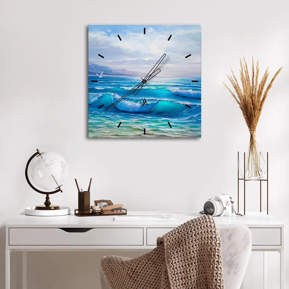 Horloge murale - Pendule murale - Un paysage marin pittoresque avec des vagues et un ciel bleu - 30x30cm - Il apporte un soulagement - Décoration murale moderne pour le salon et la chambre ARTTOR