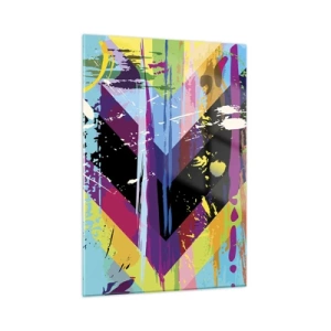 Impression sur verre - Image sur verre - Abstraction colorée avec des formes dynamiques et des couleurs intenses - 50x70cm - De haut en bas - Décoration murale moderne pour le salon et la chambre ARTTOR