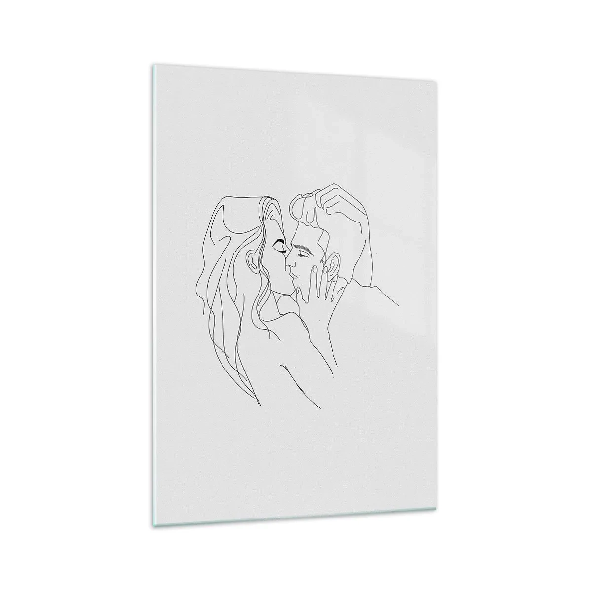 Impression sur verre - Image sur verre - Le contour d'un couple s'embrassant sur un fond clair - 70x100cm - La même ligne - Décoration murale moderne pour le salon et la chambre ARTTOR