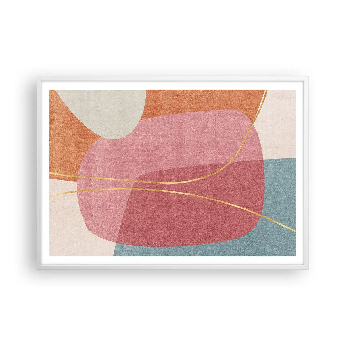 Affiche dans un cadre blanc - Poster - Composition pastel au fil d'or - 100x70 cm