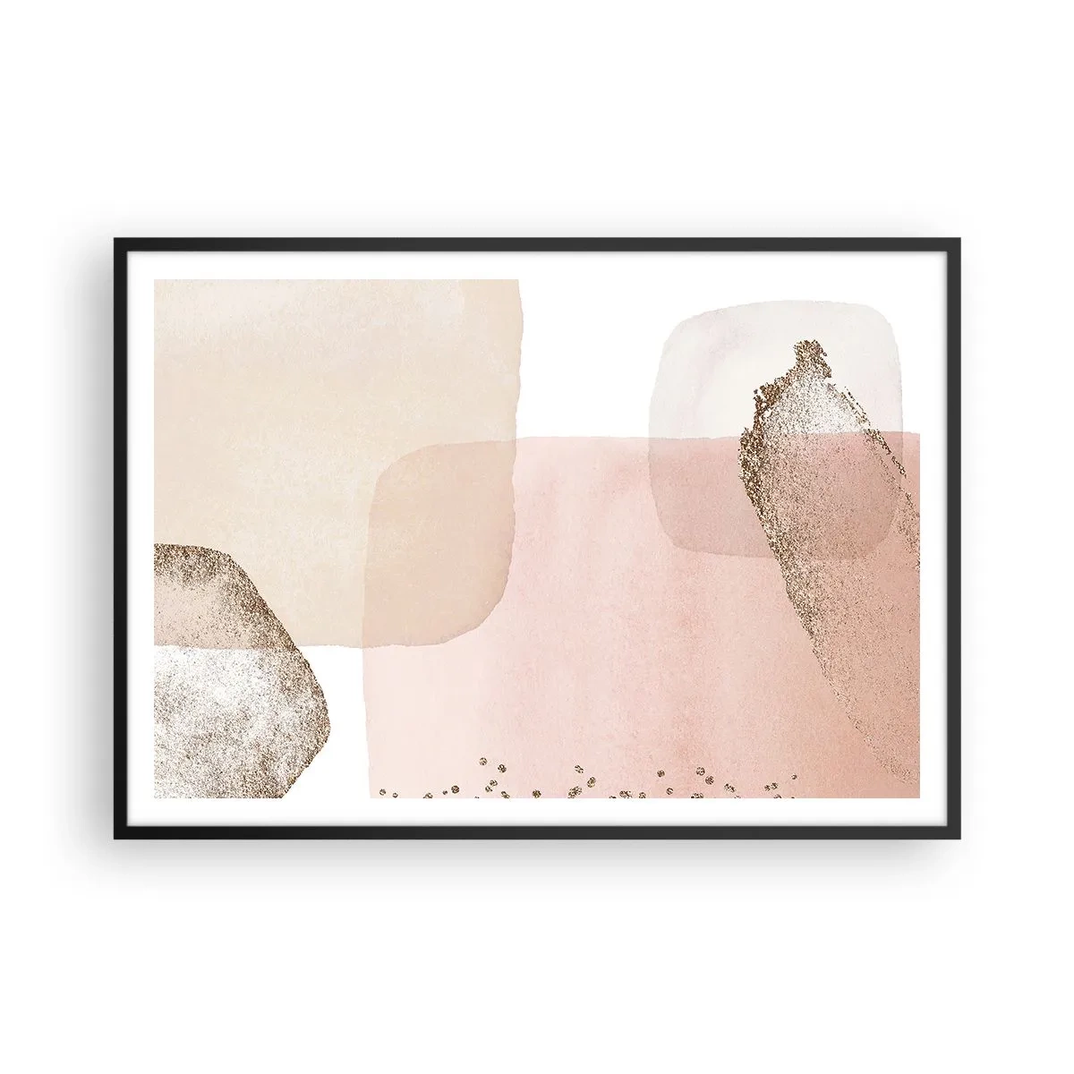 Affiche dans un cadre noir - Poster - Taches pastel avec éléments dorés - 100x70cm - Regard à travers la couleur - Décoration murale moderne pour le salon et la chambre ARTTOR