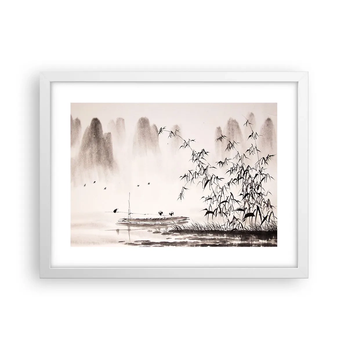 Affiche dans un cadre blanc - Poster - Le silence des rizières - 40x30 cm