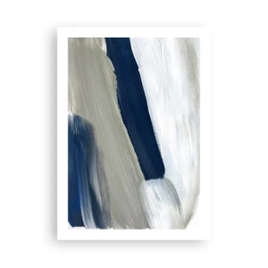 Affiche - Poster - Coups de pinceau abstraits dans des tons bleu marine - 50x70cm - Rencontre avec la blancheur - Décoration murale moderne pour le salon et la chambre ARTTOR