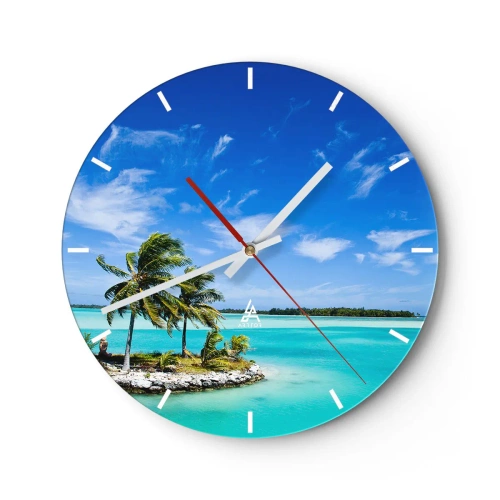 Horloge murale - Pendule murale - Une île tropicale avec des palmiers sur fond de lagon bleu - 30x30cm - Paradis sur Terre - Décoration murale moderne pour le salon, la cuisine et la chambre ARTTOR