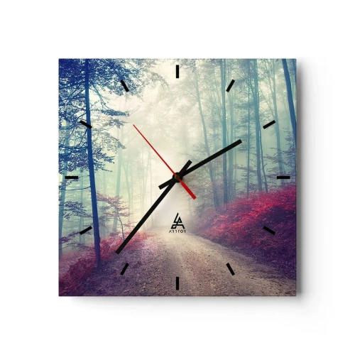 Horloge murale - Pendule murale - Un sentier forestier magique entouré d'arbres et de brouillard - 30x30cm - Comme c'est bon de se lever à l'aube - Décoration murale moderne pour le salon et la chambre ARTTOR