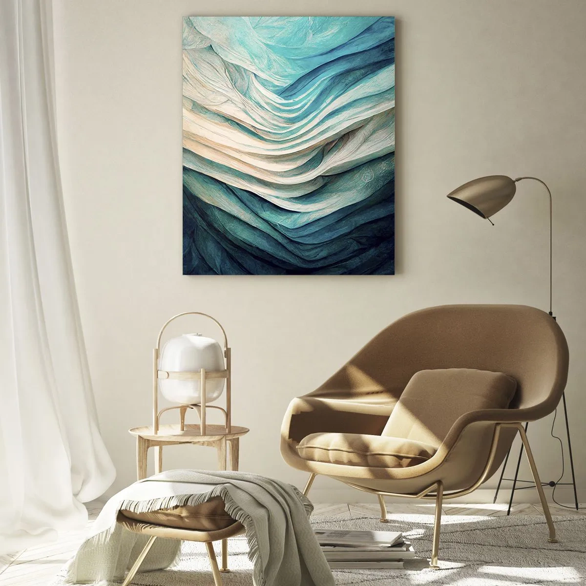 Impression sur verre - Image sur verre - Ondes dynamiques dans des tons de bleu et de blanc - 80x120cm - Insatiabilité bleue - Décoration murale moderne pour le salon et la chambre ARTTOR