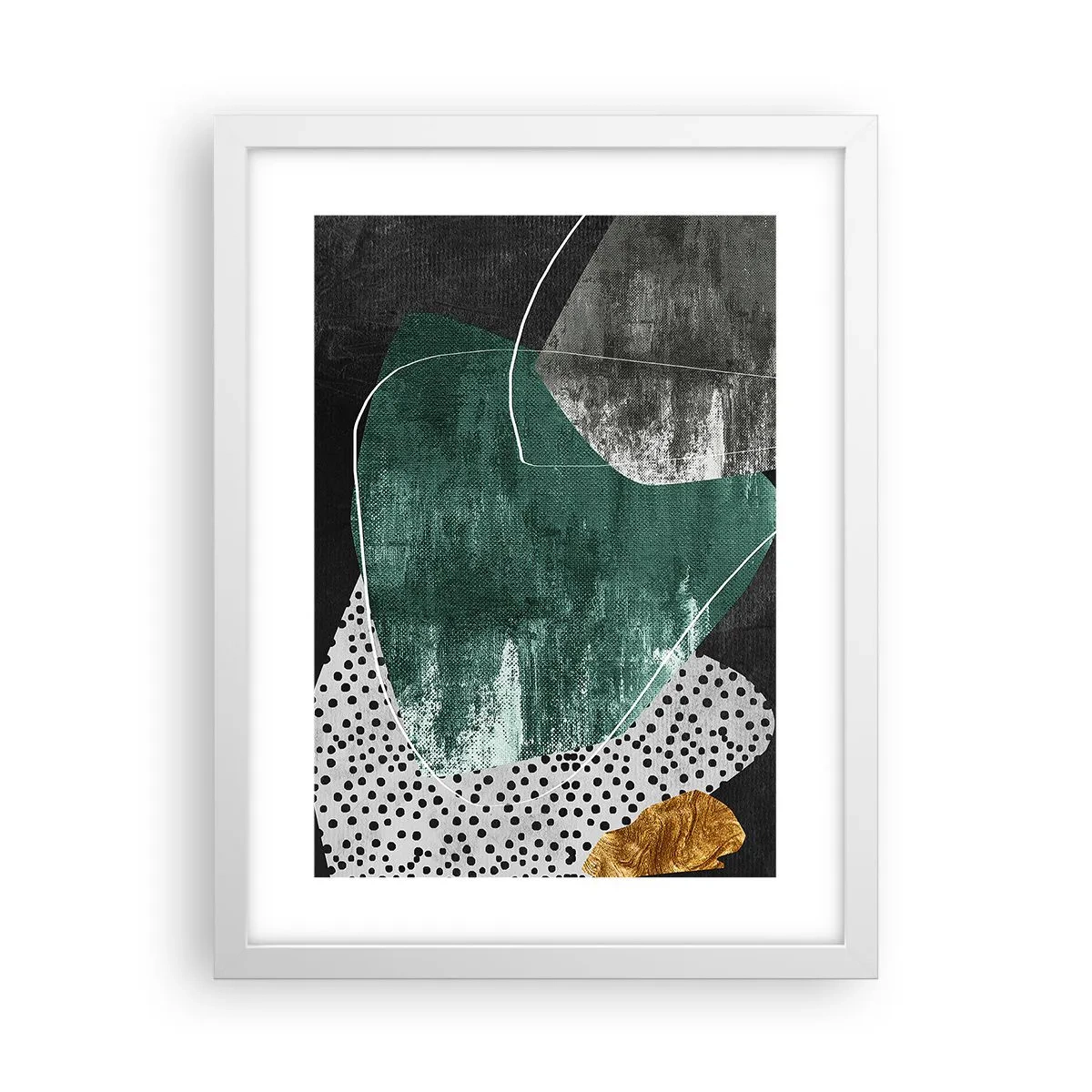 Affiche dans un cadre blanc - Poster - Abstraction colorée avec feuille d'or - 30x40 cm