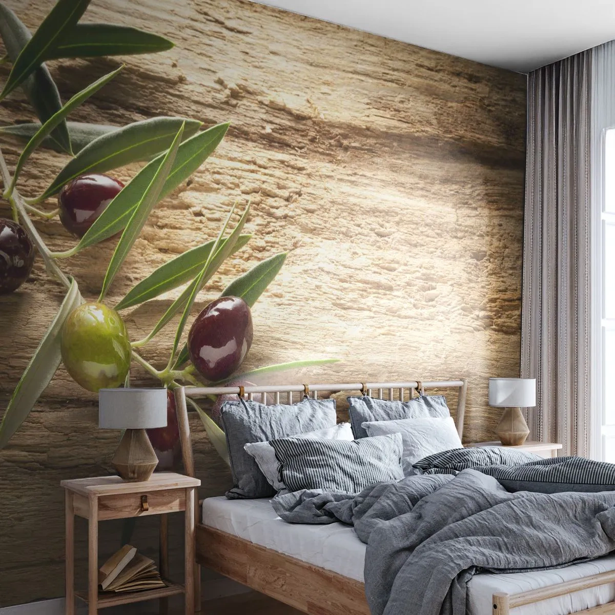 Papier Peint Photo Premium Canvas - Directement de la nature - Branche d'olivier, Nature, Olives - 500x350 cm