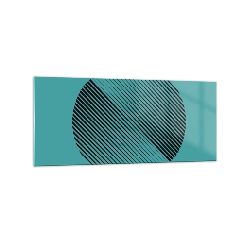 Impression sur verre - Image sur verre - Un cercle minimaliste avec des lignes sur un fond turquoise. - 120x50cm - Cercle – une variation géométrique - Décoration murale moderne pour le salon et la chambre ARTTOR