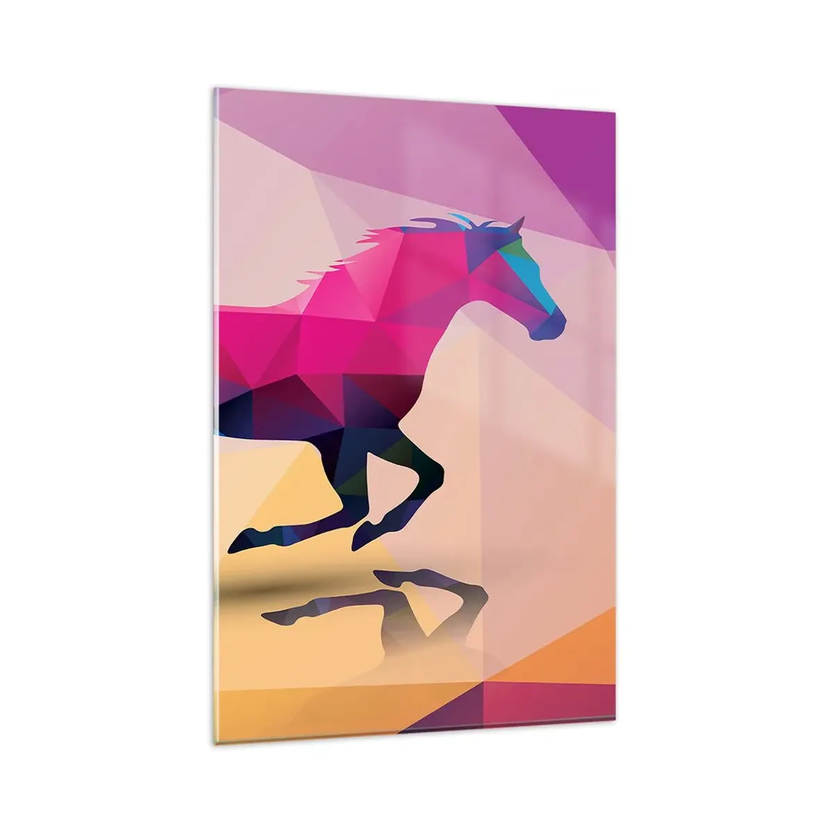 Impression sur verre - Image sur verre - Silhouette géométrique d'un cheval au galop aux couleurs vives - 80x120cm - Le cubisme toujours vivant - Décoration murale moderne pour le salon et la chambre ARTTOR