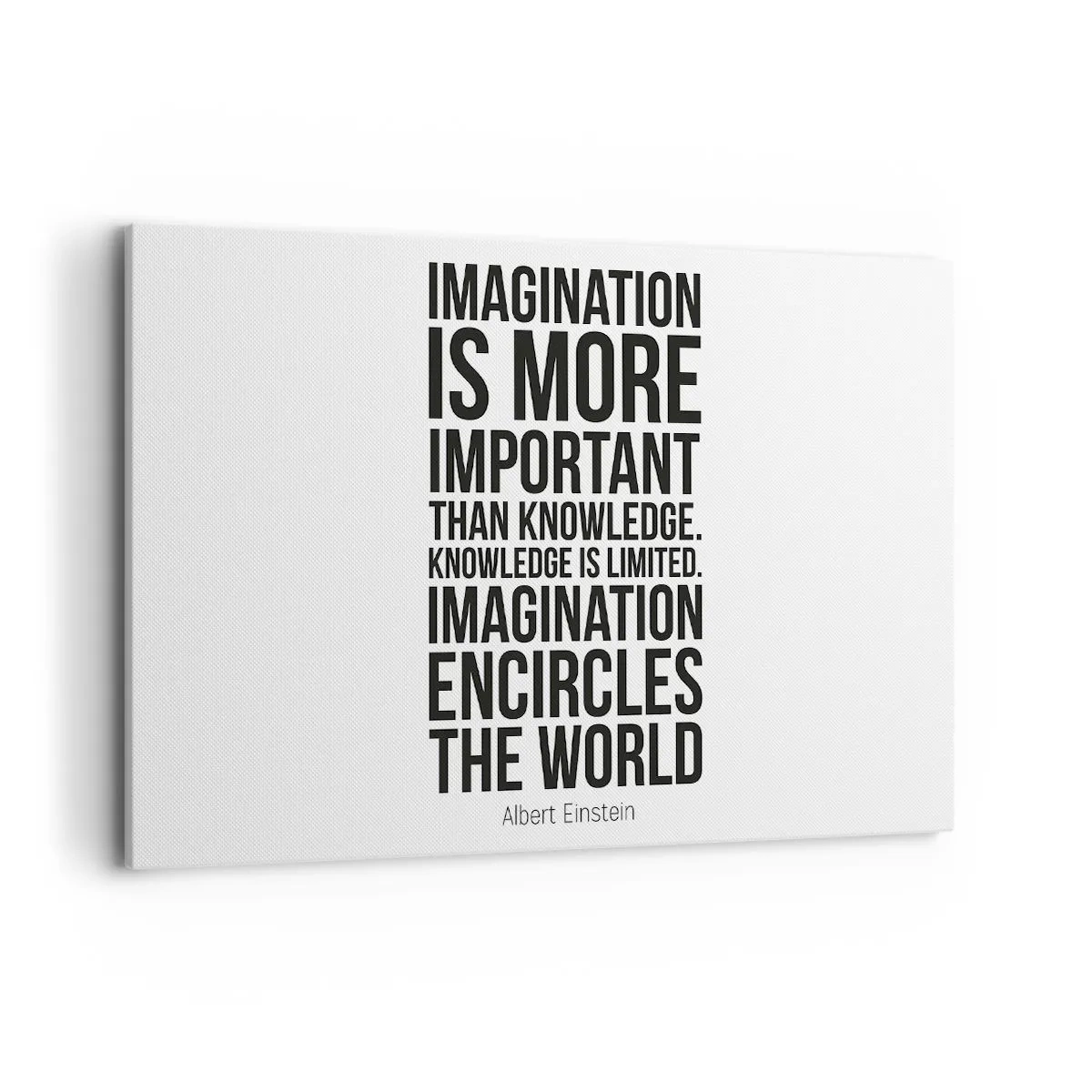 Impression sur toile - Image sur toile - Citation inspirante sur fond blanc en police noire - 120x80cm - Einstein sur le pouvoir de l'imagination - Décoration murale moderne pour le salon et la chambre ARTTOR