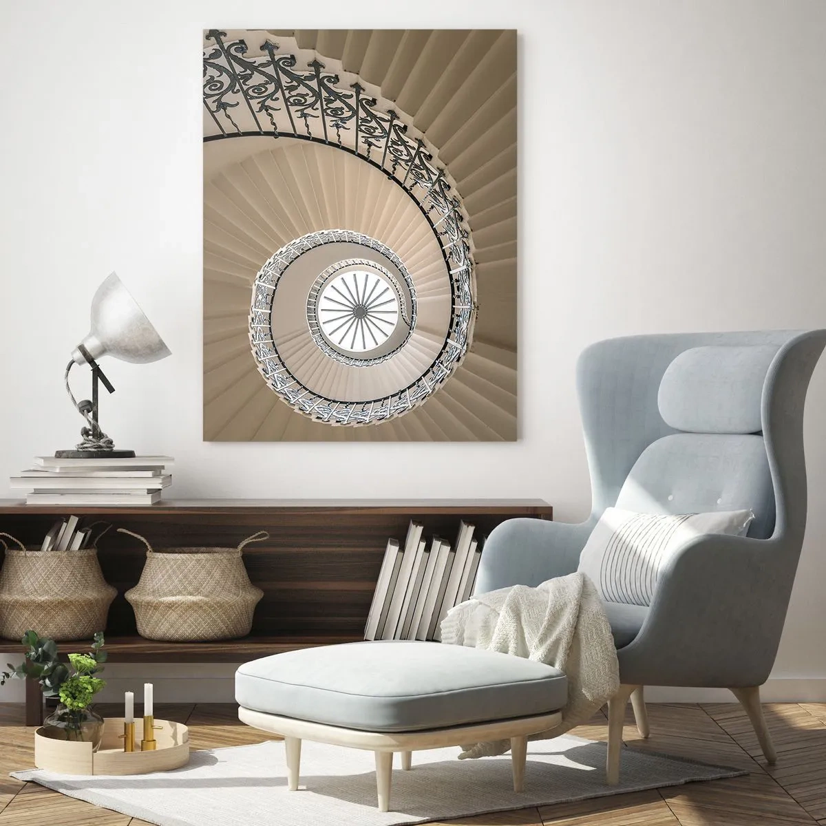 Impression sur verre - Image sur verre - Vue d'un escalier en colimaçon ressemblant à un coquillage - 50x70cm - À l'intérieur de la coquille - Décoration murale moderne pour le salon et la chambre ARTTOR