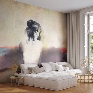 Papier Peint Photo Premium Canvas - Un portrait subtil d'une femme dans un style artistique - 100x70cm - Lignes lisses, formes ovales - Décoration murale moderne pour le salon et la chambre ARTTOR