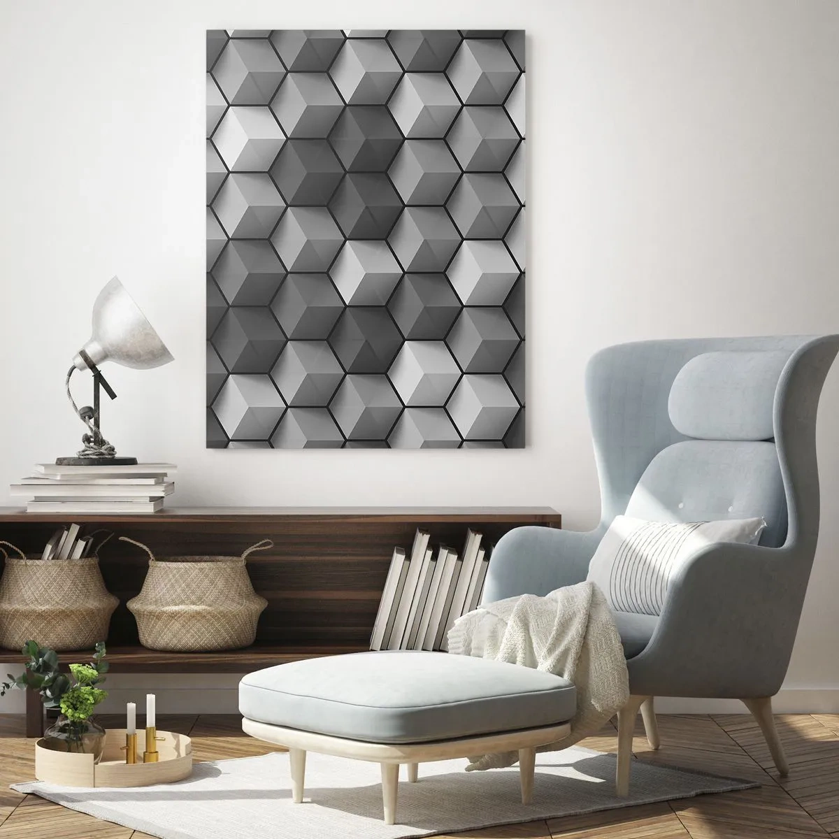 Impression sur verre - Image sur verre - Composition géométrique de cubes dans les tons de gris et de noir - 70x100cm - Puzzle cubiste - Décoration murale moderne pour le salon et la chambre ARTTOR