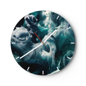 Horloge murale - Pendule murale - Une composition abstraite de fumée et de peinture dans des tons verts et gris. - 30x30cm - Mouvement des couleurs - Décoration murale moderne pour le salon, la cuisine et la chambre ARTTOR