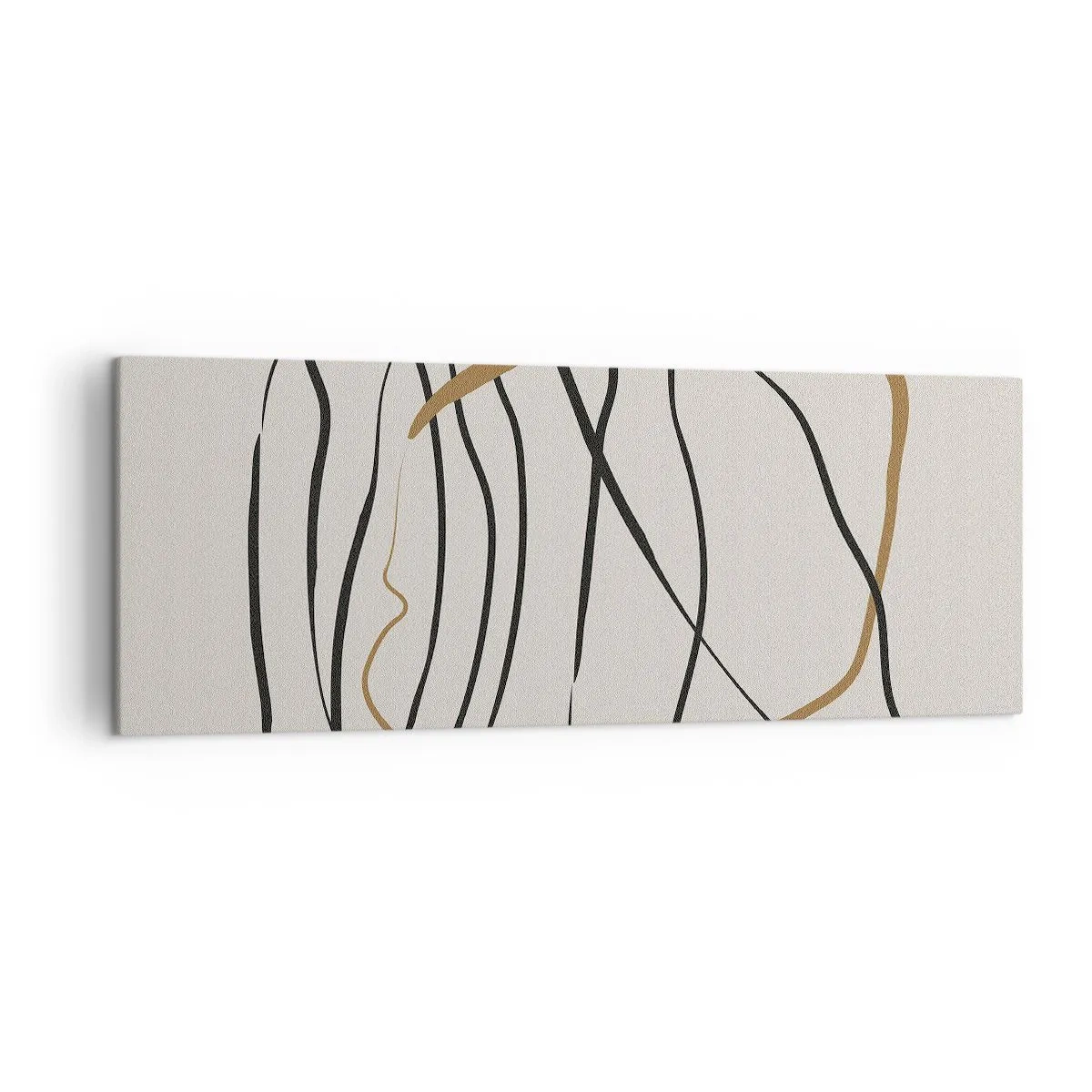 Impression sur toile - Image sur toile - Lignes artistiques en noir et or sur fond clair - 140x50cm - Composition – danse en boucle - Décoration murale moderne pour le salon et la chambre ARTTOR