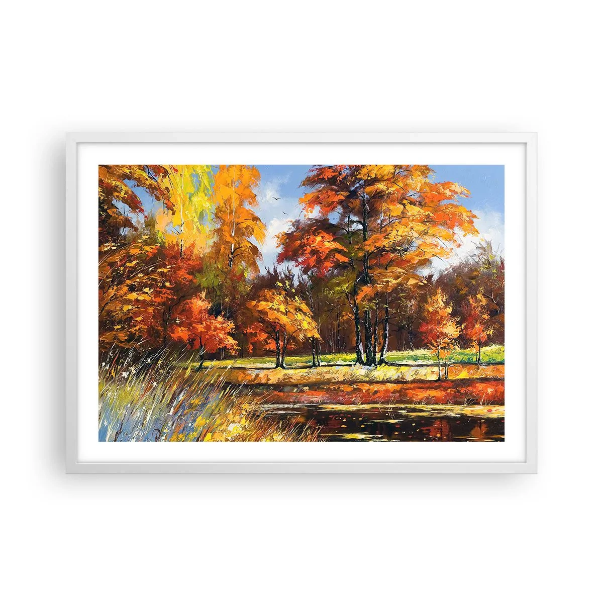 Affiche dans un cadre blanc - Poster - Paysage en or et bronze - 70x50 cm