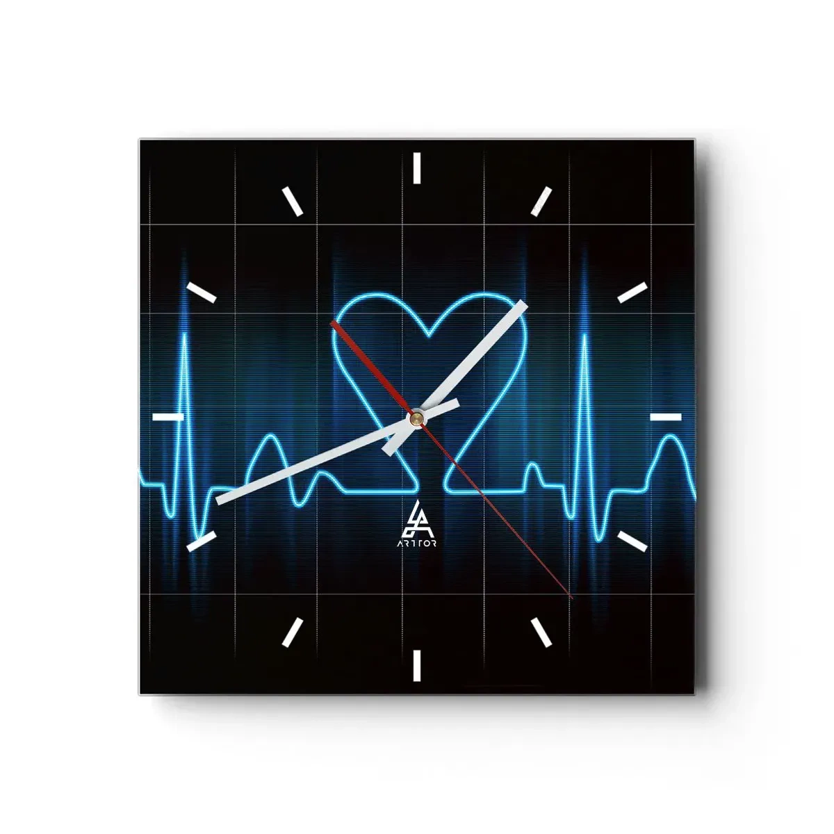 Horloge murale - Pendule murale - Une ligne de vie avec un cœur sur un fond de surveillance médicale dans des tons bleus. - 30x30cm - Au rythme du cœur - Décoration murale moderne pour le salon et la chambre ARTTOR