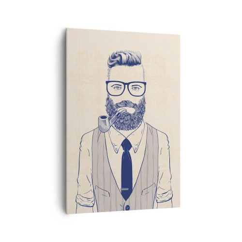 Impression sur toile - Image sur toile - Homme stylisé avec une barbe, une pipe et des lunettes - 70x100cm - Gai, masculin et à la mode - Décoration murale moderne pour le salon et la chambre ARTTOR