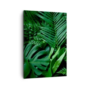 Impression sur toile - Image sur toile - Feuilles tropicales vertes dans une composition dense et naturelle - 50x70cm - Emmitouflé de verdure - Décoration murale moderne pour le salon et la chambre ARTTOR