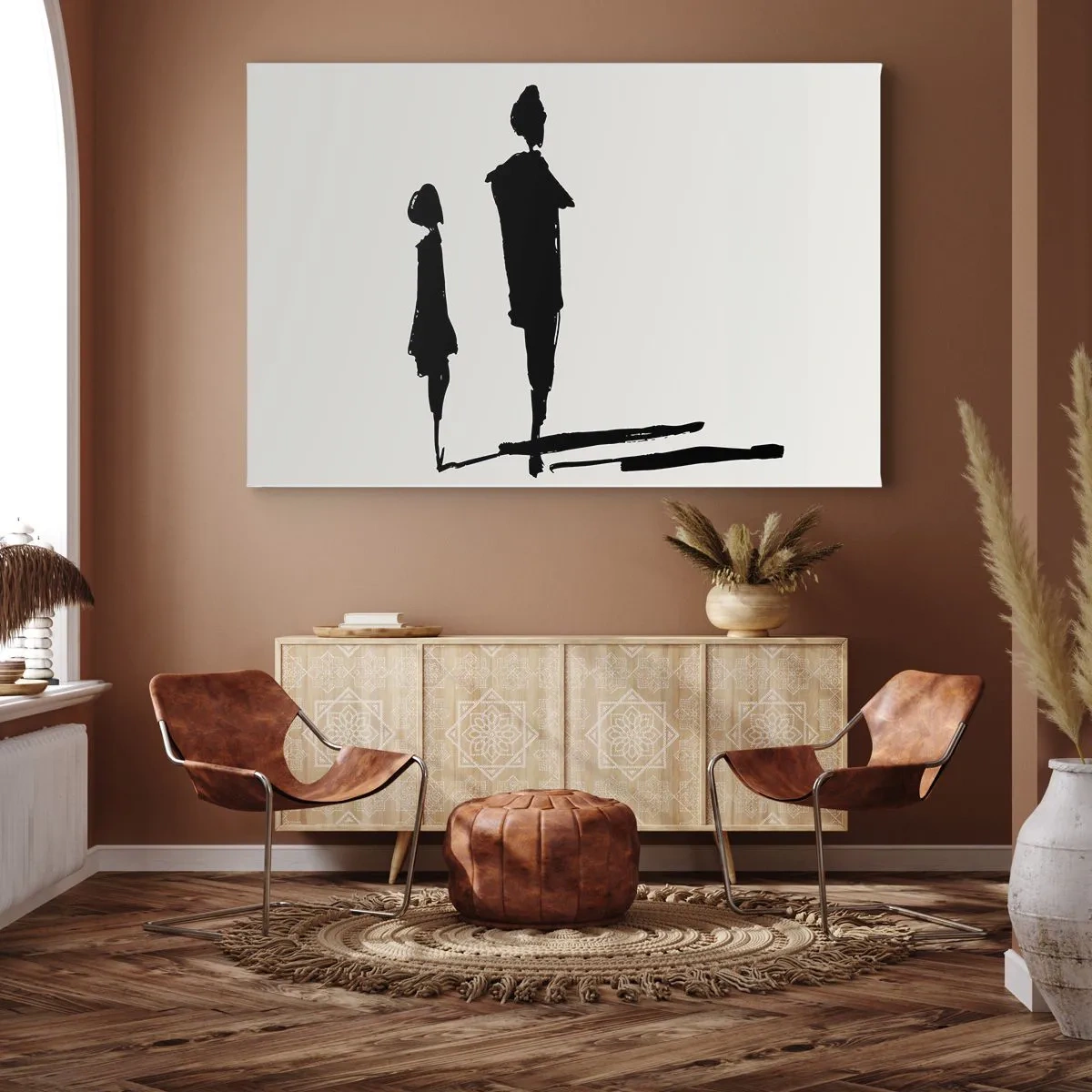 Impression sur toile - Image sur toile - Silhouettes de deux personnes en noir sur fond clair - 70x50cm - Êtes-vous sûr qu'ils sont ensemble ? - Décoration murale moderne pour le salon et la chambre ARTTOR