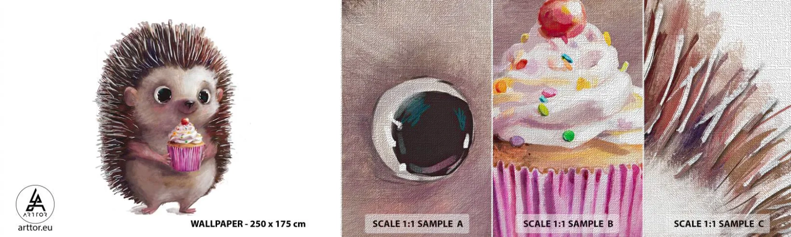 Échantillon de Papier Peint Premium Canvas - La fête c'est tous les jours - Pour les enfants, Hérisson, Conte de fées - 100x30 cm