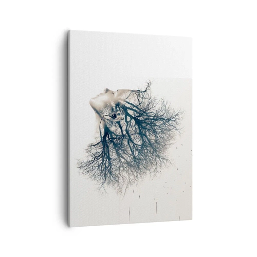 Impression sur toile - Image sur toile - Silhouette créative d'une femme et d'arbres - 50x70cm - Écouter le murmure des arbres - Décoration murale moderne pour le salon et la chambre ARTTOR